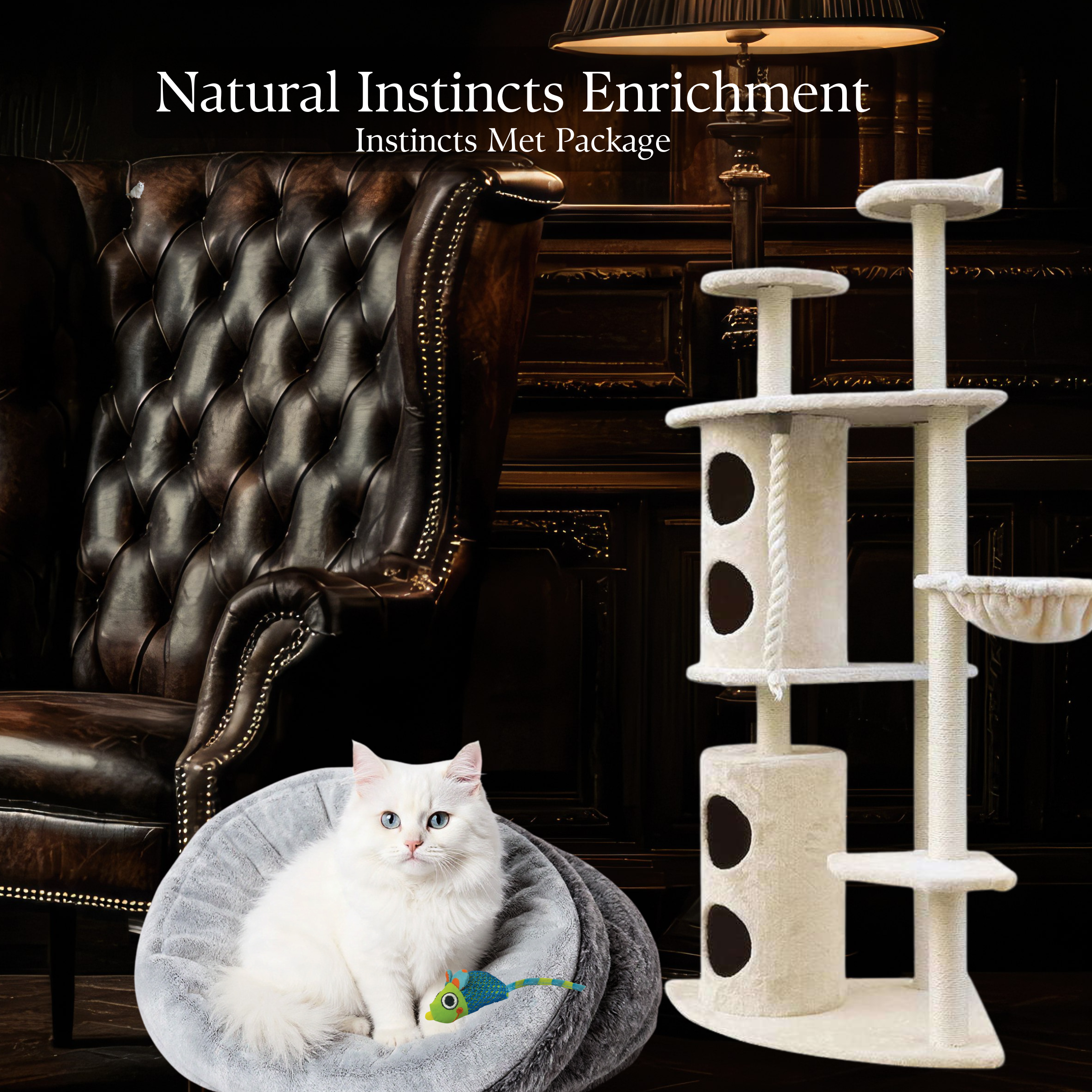 Cream Tree, bed and toy mouse Trio for Cats